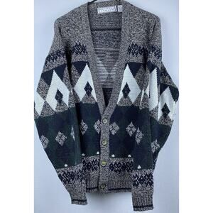 Vintage 80’s Michael Gerald Sz M Black Button Down Geometric LS Grampa Sweater